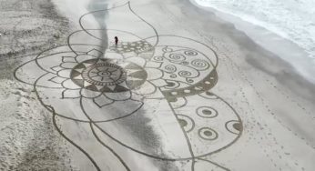 Artista dibuja mandalas en las playas de Villa Gesell cada mañana