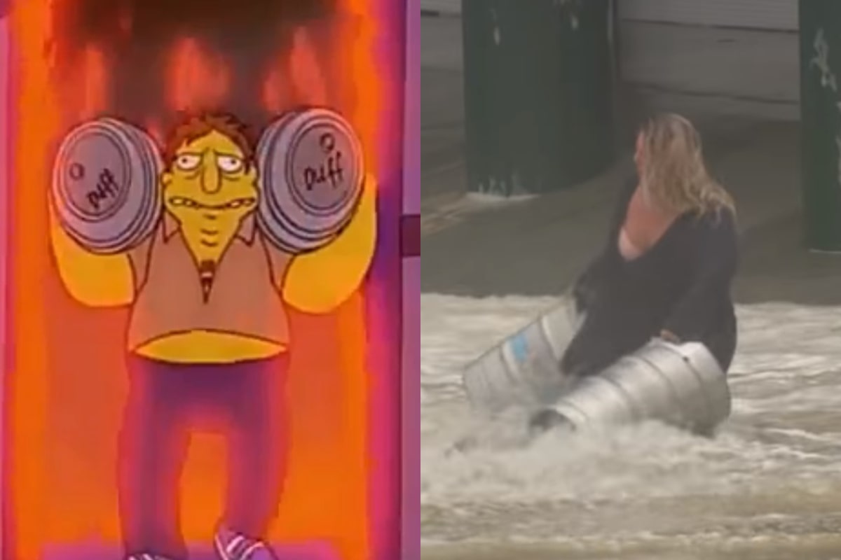 Los Simpson predicen noticia de una mujer que salva dos barriles de cerveza en una inundación