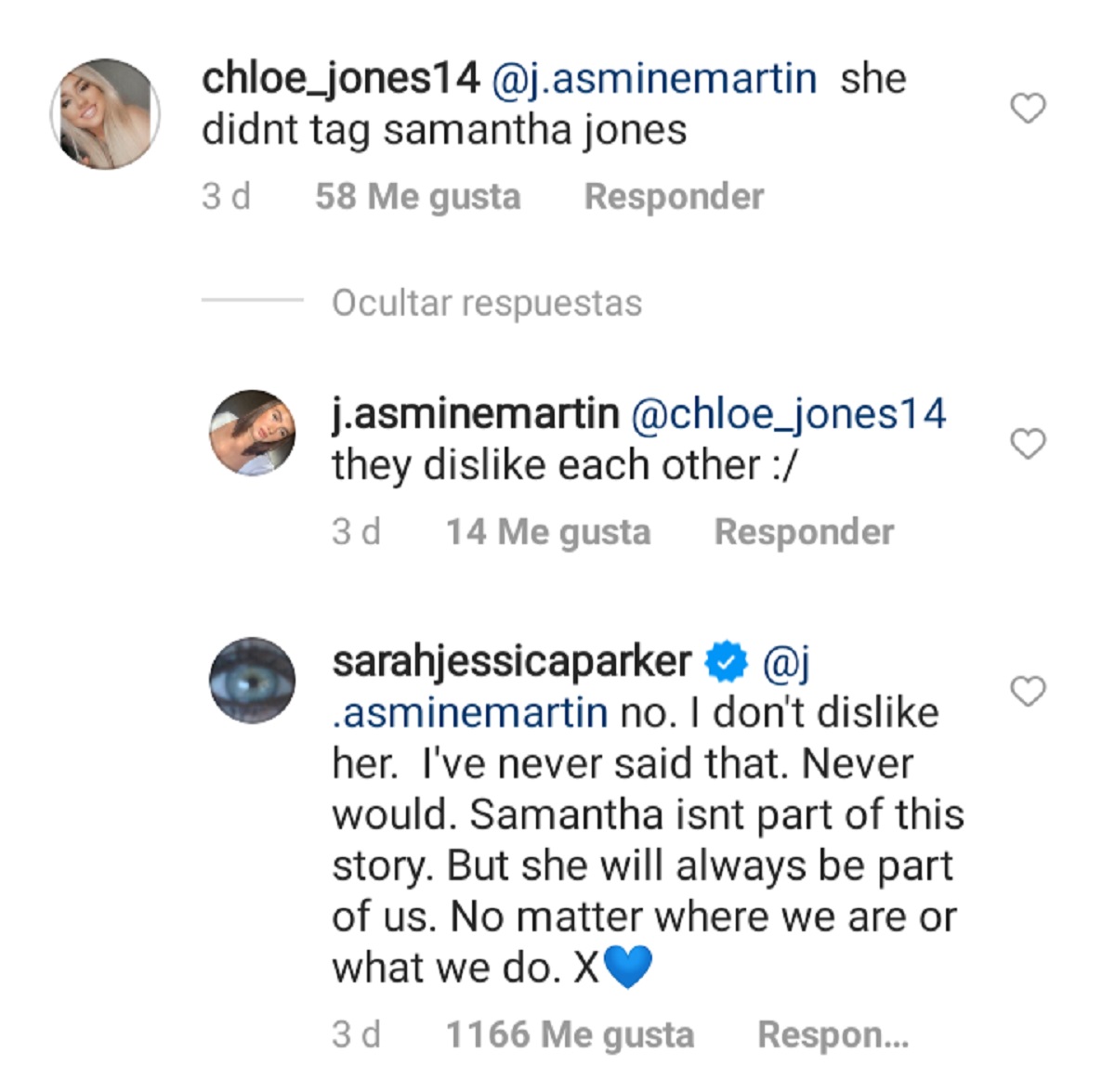 Comentarios en el Instagram de Sarah Jessica Parker