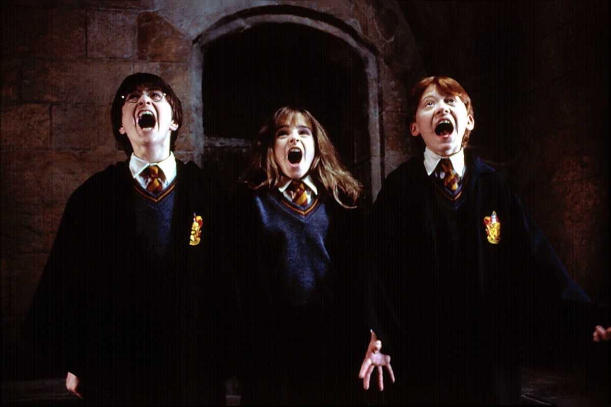 Daniel Radcliffe, Emma Watson y Rupert Grint en Harry Potter y la Piedra Filosofal