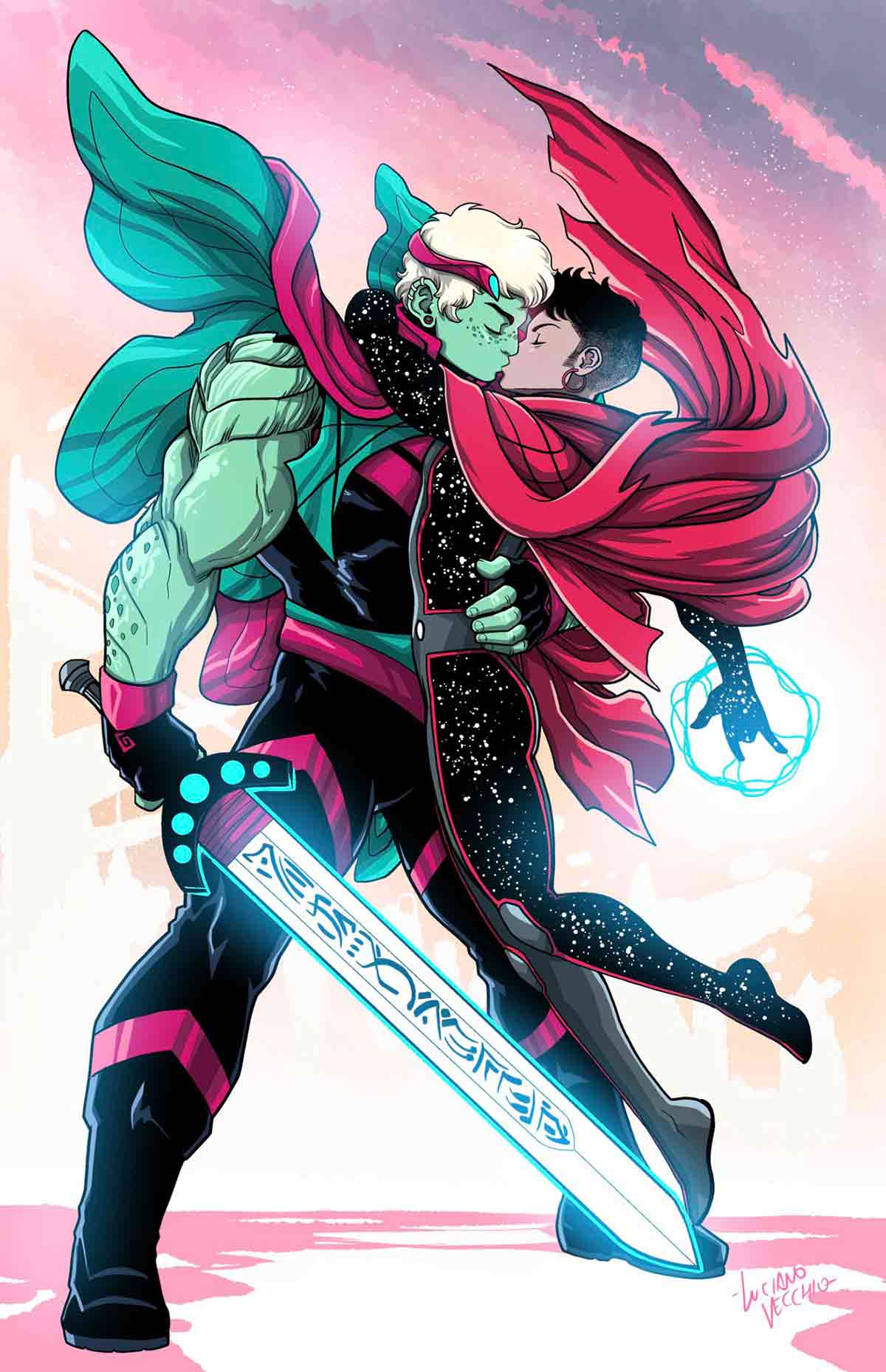Hulkling (izquierda) y Wiccan (derecha)
