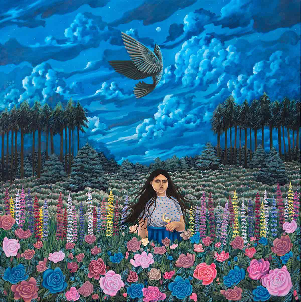 "Pájaro, rosas y cristal lunar", de Marina Fages