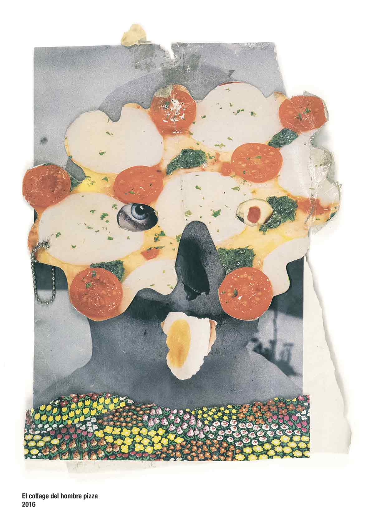 "El collage del hombre pizza" (2016), obra incluida en Tutti les cachivaches, libro de Boom Boom Kid
