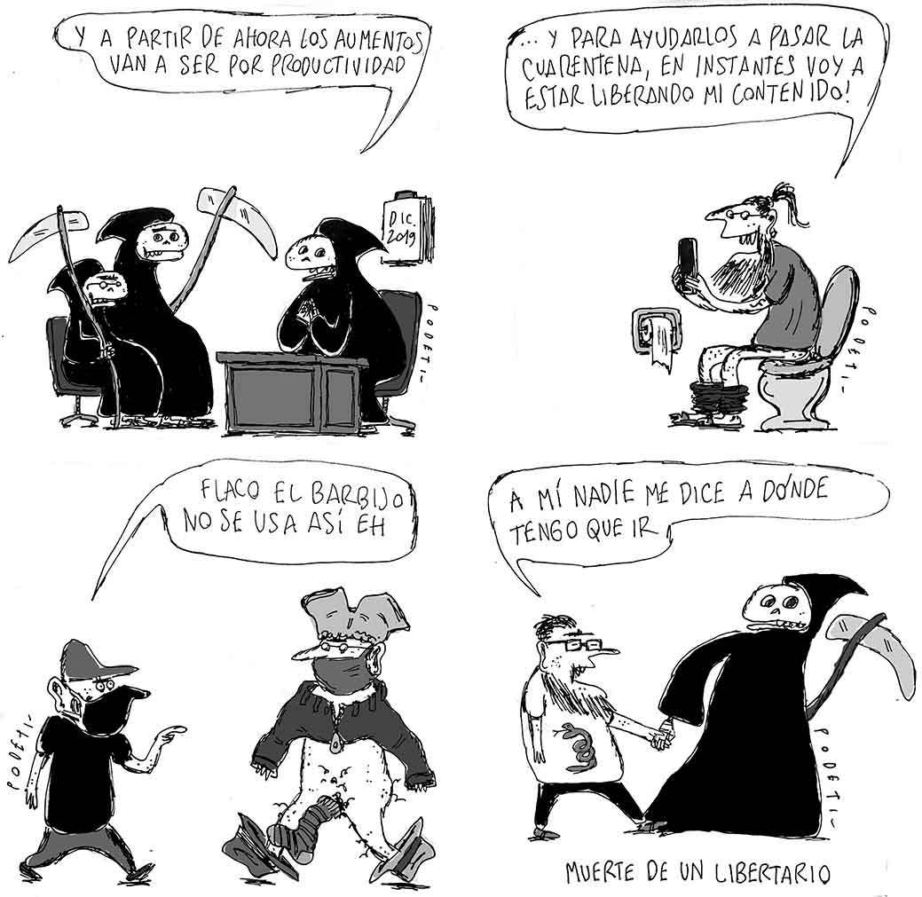 Cuatro viñetas de  La caja 3: Apestados!, historieta de Esteban Podeti