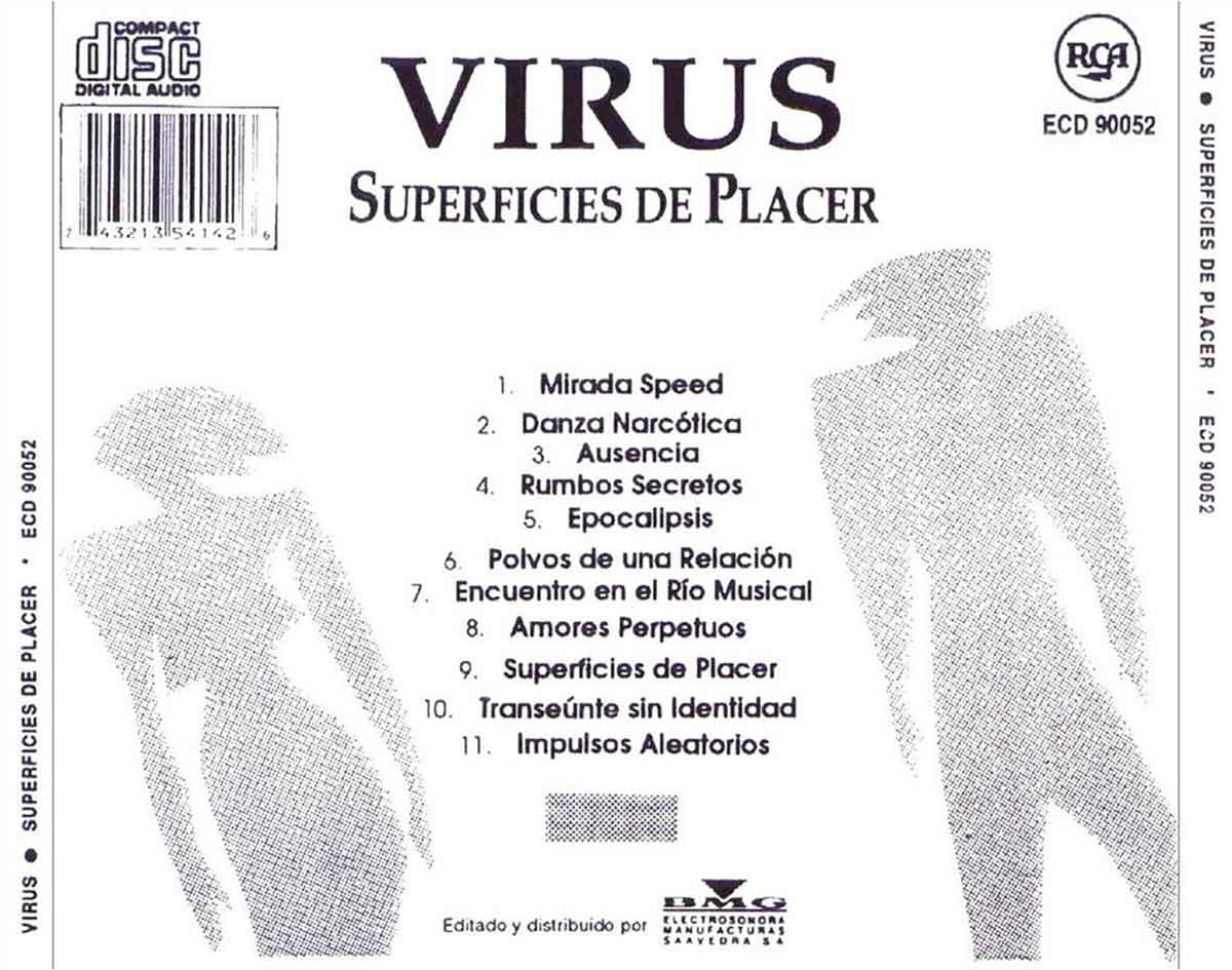 Contratapa de "Superficies de placer", disco de Virus
