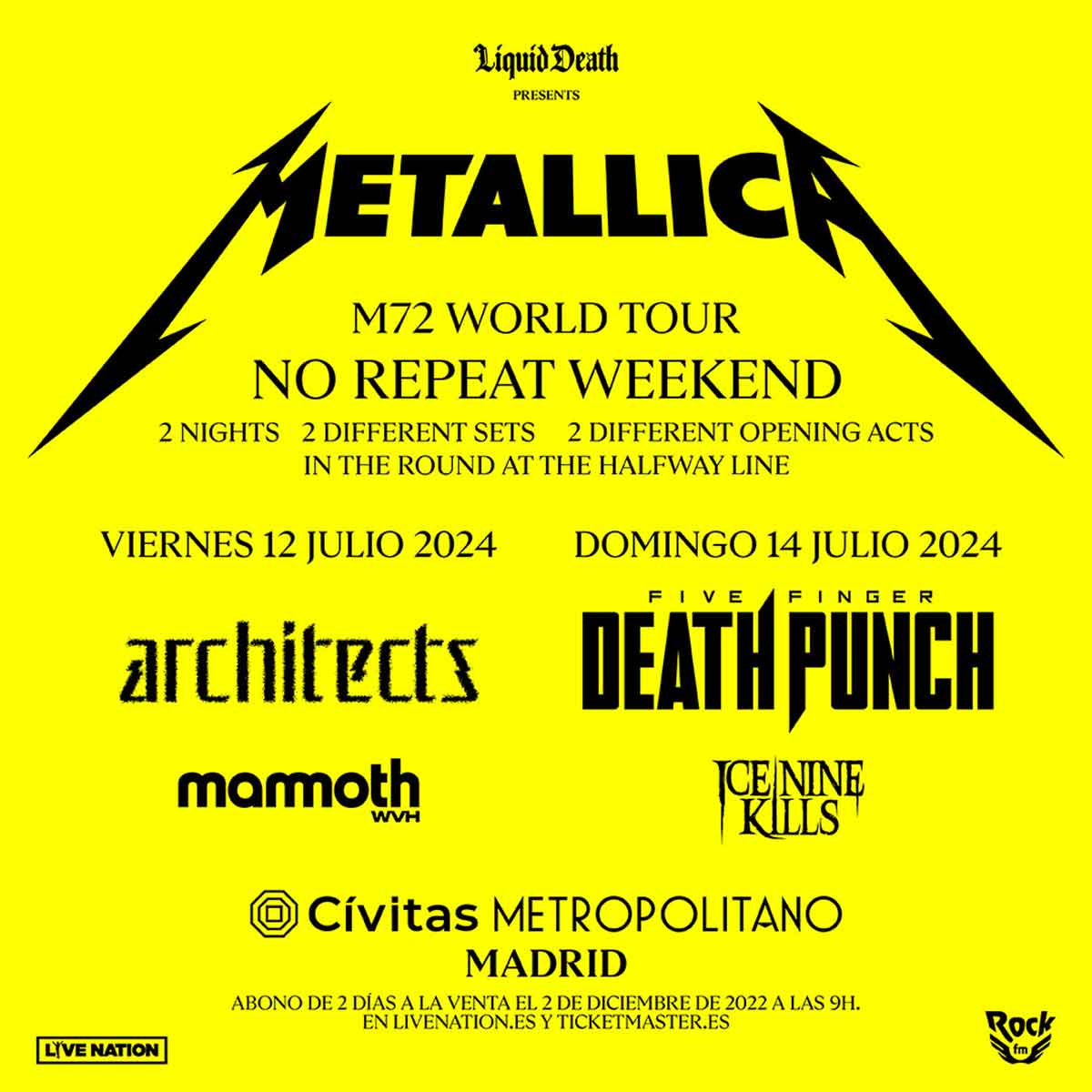 Metallica anuncia show en Madrid para 2024