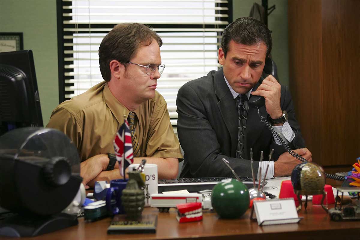 Rainn Wilson y Steve Carell como Dwight y Michael Scott en The Office