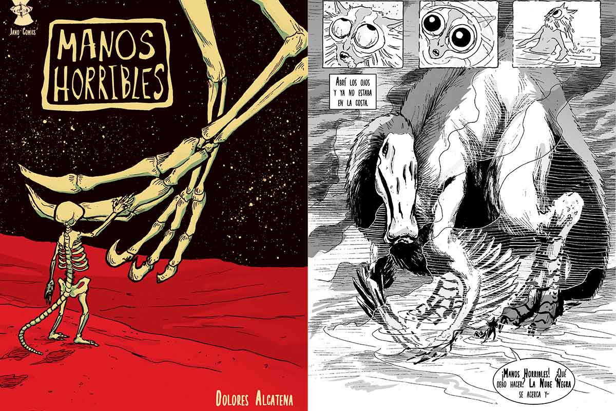 Tapa e interiores de Manos horribles, historieta de Dolores Alcatena