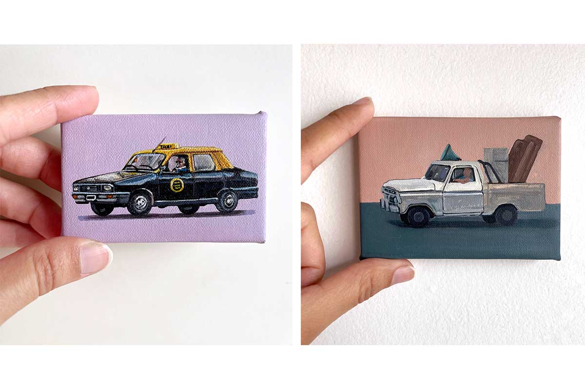"Taxi" y "Compro señora", obras de Jaki Charrúa