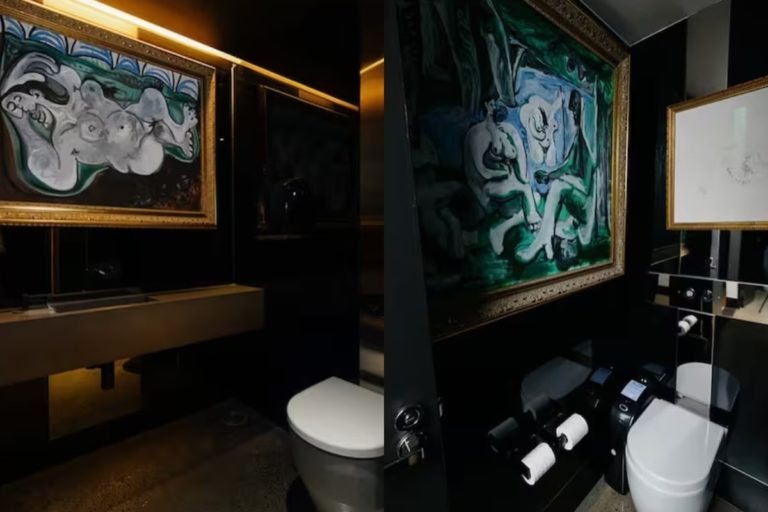 Cuadros de Picasso en un baño de mujeres.