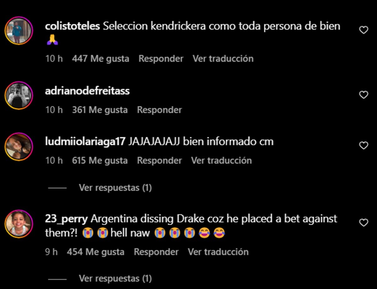 Comentarios en la publicación de la Selección Argentina en Instagram