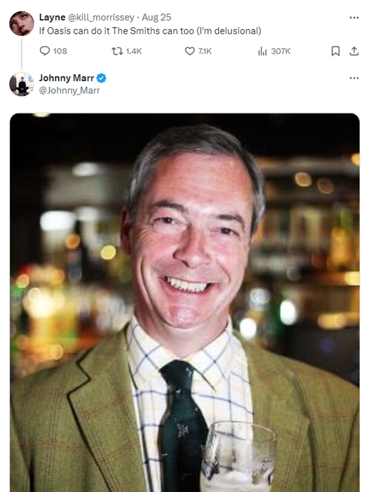 Tweet de Johnny Marr sobre el regreso de The Smiths