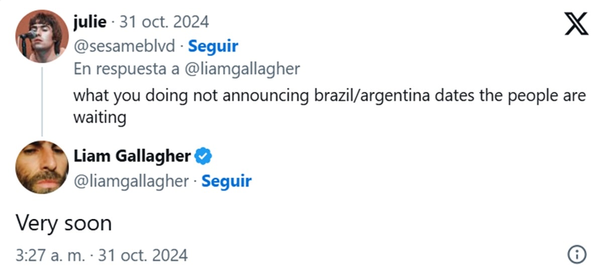 Liam Gallagher twittea sobre las fechas de Oasis en Sudamérica