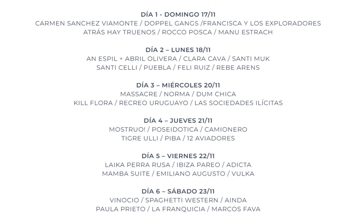 Lineup por día "Semana del indie"