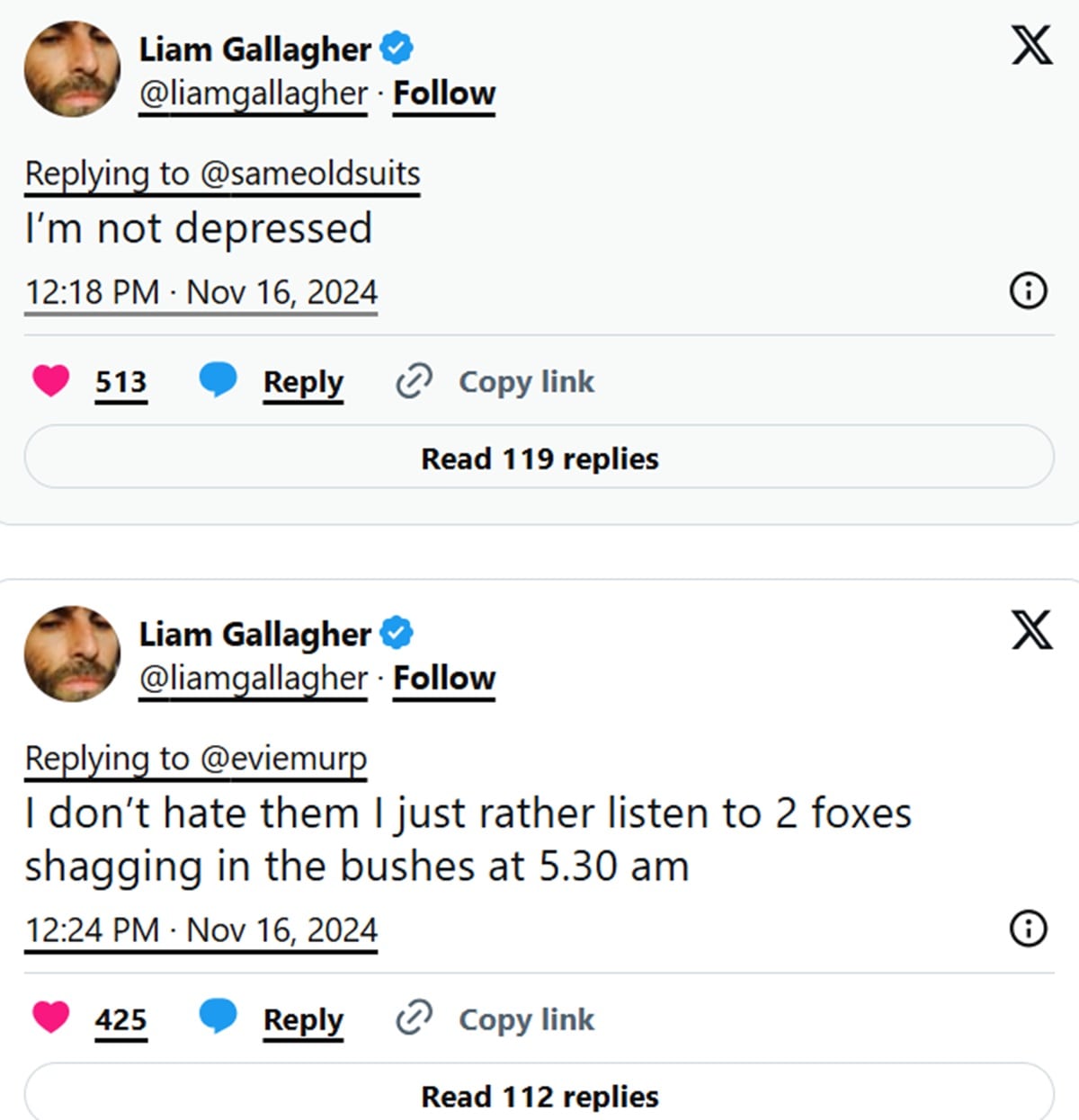 Tweets de Liam Gallagher contra The Cure