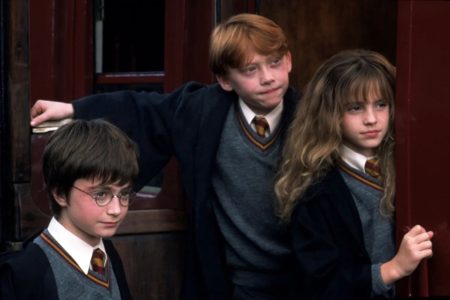 Daniel Radcliffe, Rupert Grint y Emma Watson en Harry Potter y la piedra filosofal