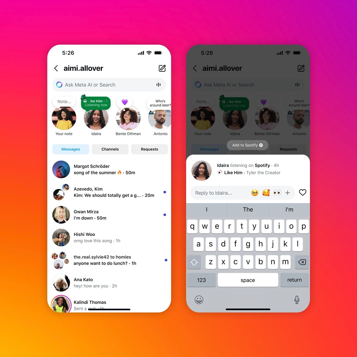 Ejemplo de cómo se ve Spotify en las Notas de Instagram