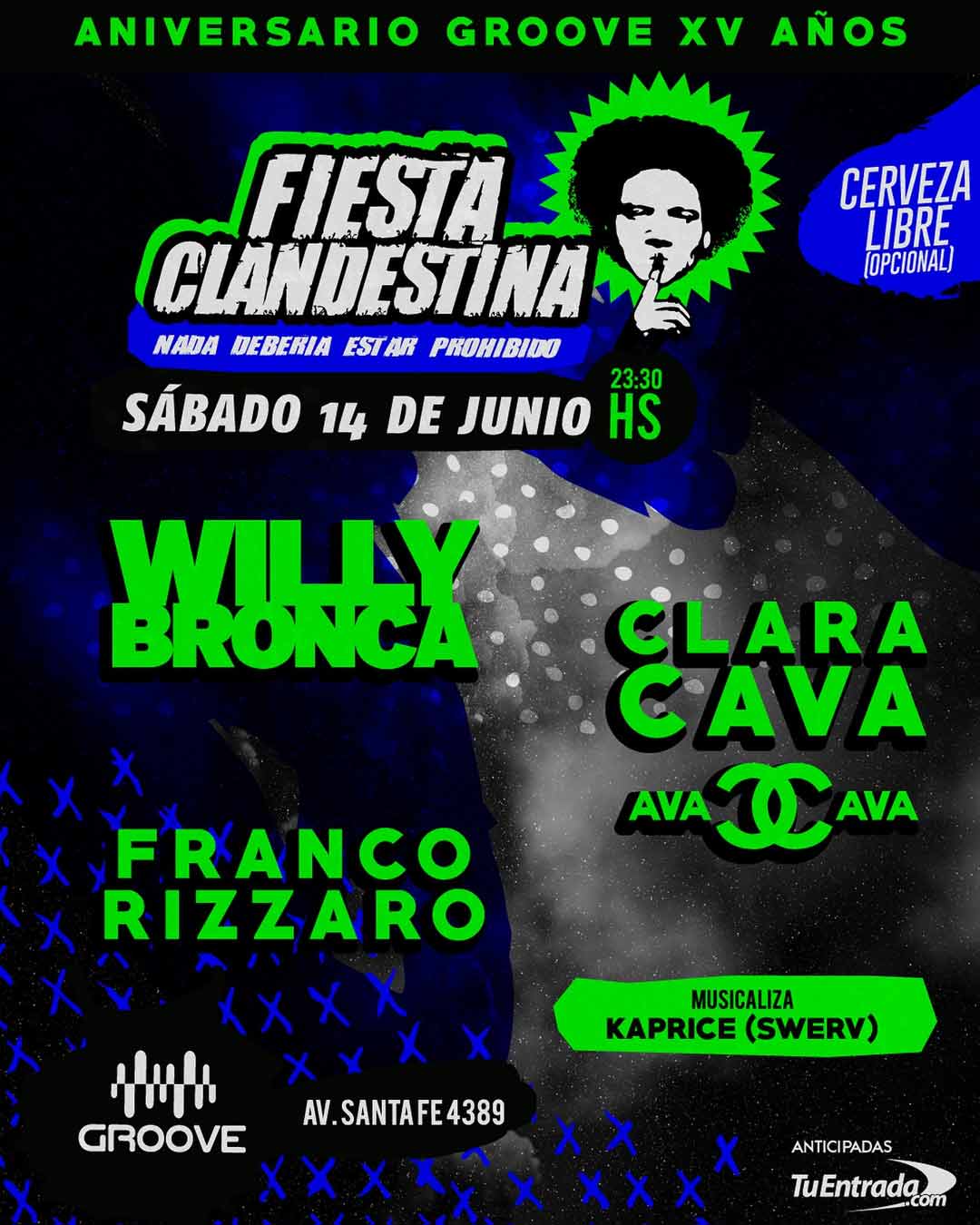 Fiesta Clandestina: Clara Cava + Willy Bronca + Franco Rizzaro en Groove