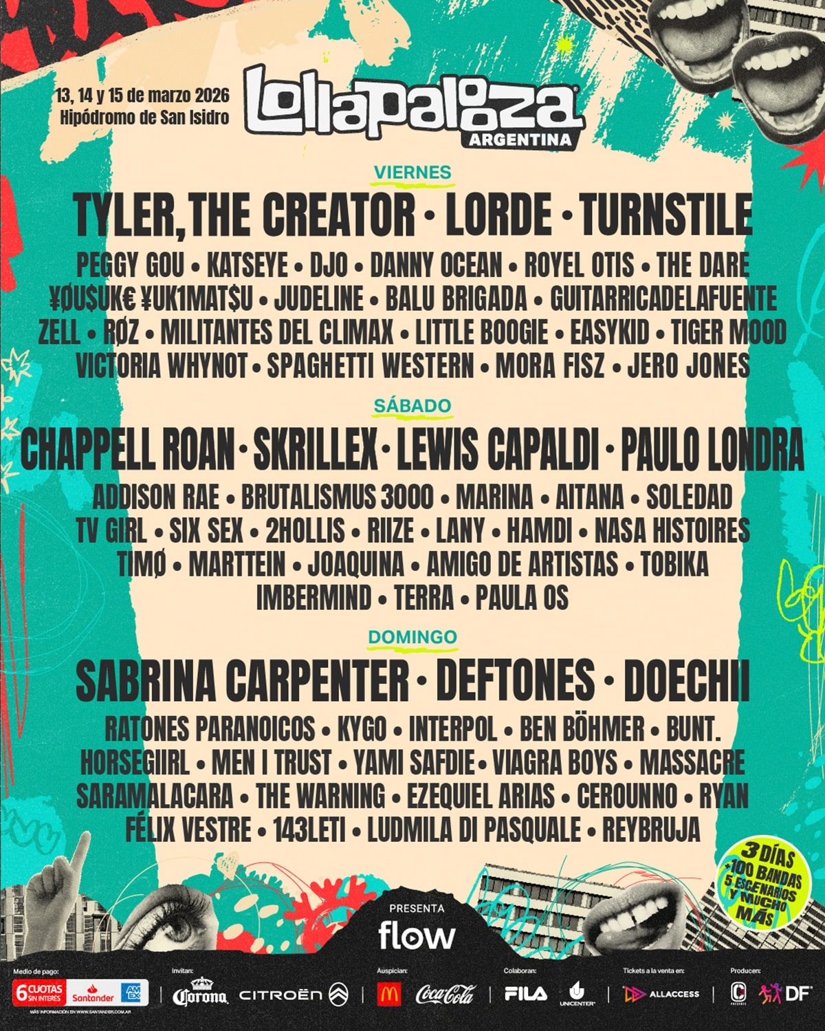 Lollapalooza Argentina 2026, lineup por día