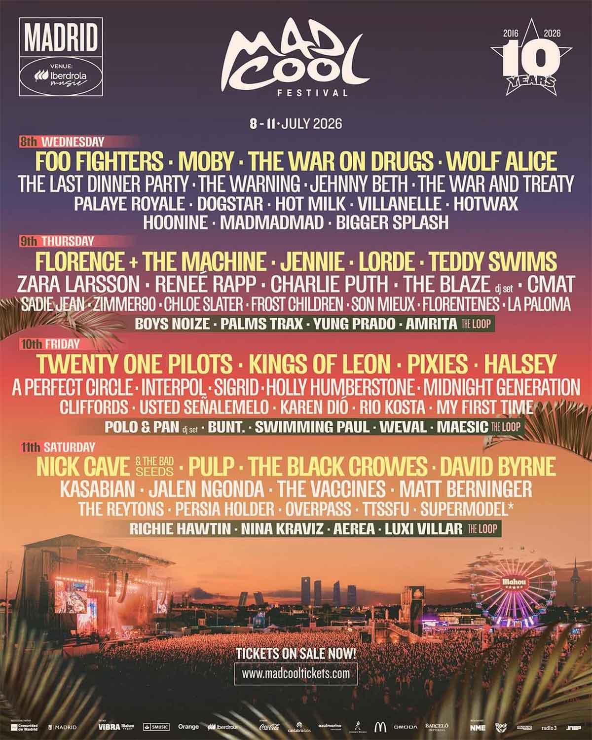 Mad Cool celebra sus 10 años en 2026: Pulp, Foo Fighters y más