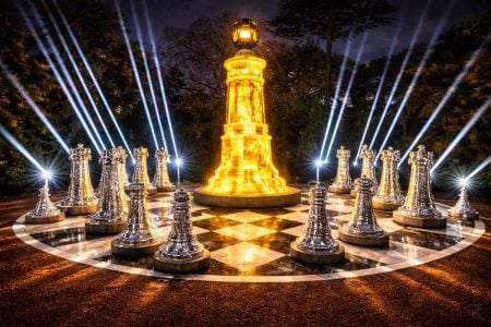 Llega a Buenos Aires una experiencia inmersiva inspirada en Alicia en el país de las maravillas La partida de ajedrez en la muestra inmersiva Maravillosa Alicia