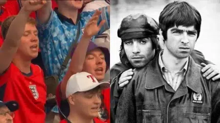 El festejo viral de Inglaterra en el Mundial: Todo el estadio cantó "Wonderwall" de Oasis Los hinchas de Inglaterra festejando / Oasis